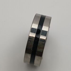 Men's Fashion Ring Stainless Steel Silver and Black Striped Ring Band Size 10